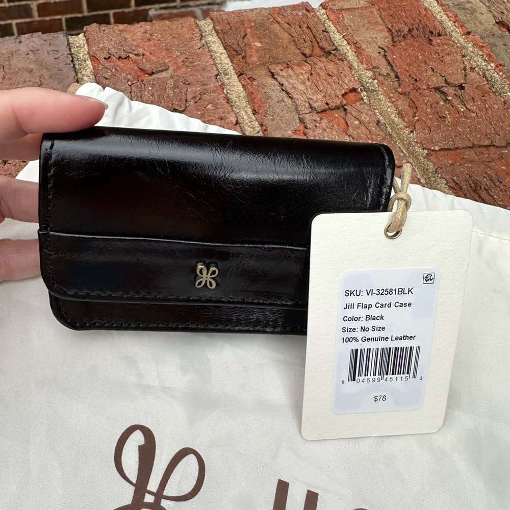 HOBOBlack Leather Jill Flap Card Case with Gold Logo NWT